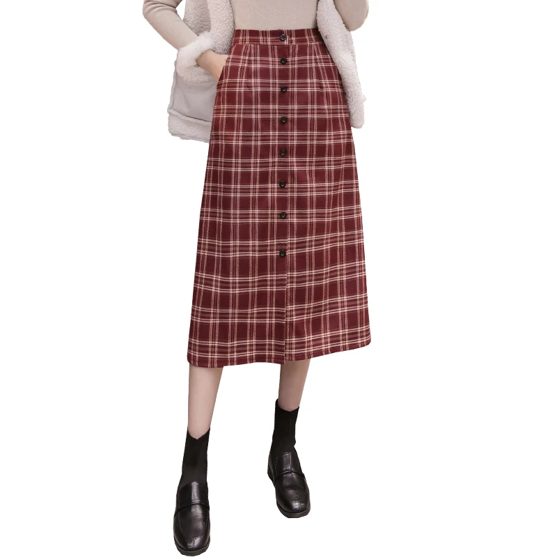 

plus size women ladies office pencil skirts 2020 autumn winter high waist long knee-length plaid skirts female A5831