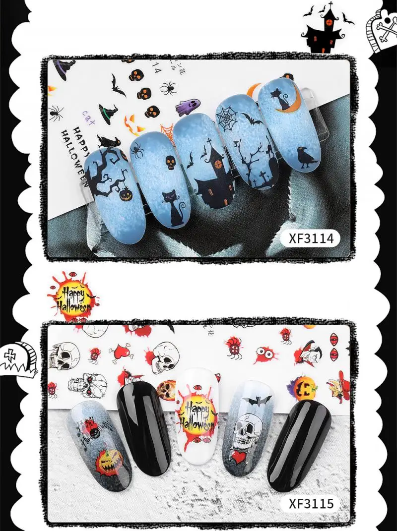 Наклейки для дизайна ногтей черная кошка летучая мышь тыква|Стразы и украшения| |
