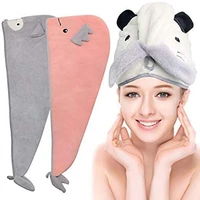 womens head wrap hat cartoon cute animal tail shape fleece comfortable soft portable hair drying shower cap head wrap hat