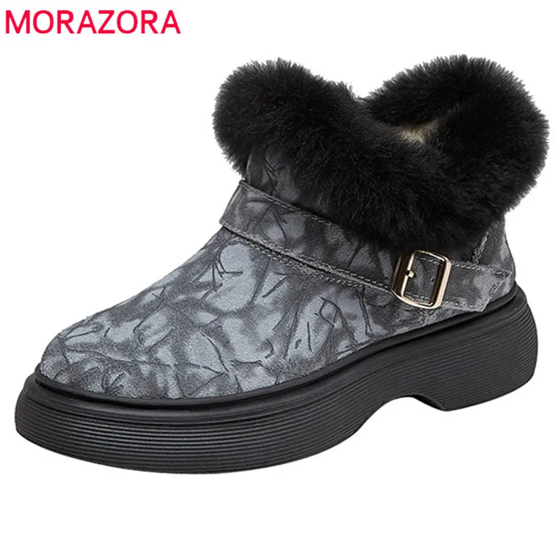 

MORAZORA 2022 Hot Sale Winter Ankle Boots Women Wool Snow Boots Fashion Casual Shoes Suede Leather Flat Platform Shoes Lady