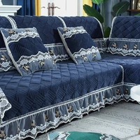 navy blue luxury thick plush sofa cover pillowcase non slip cushion soft warm sofa towel slipcover lace sofa set for living room