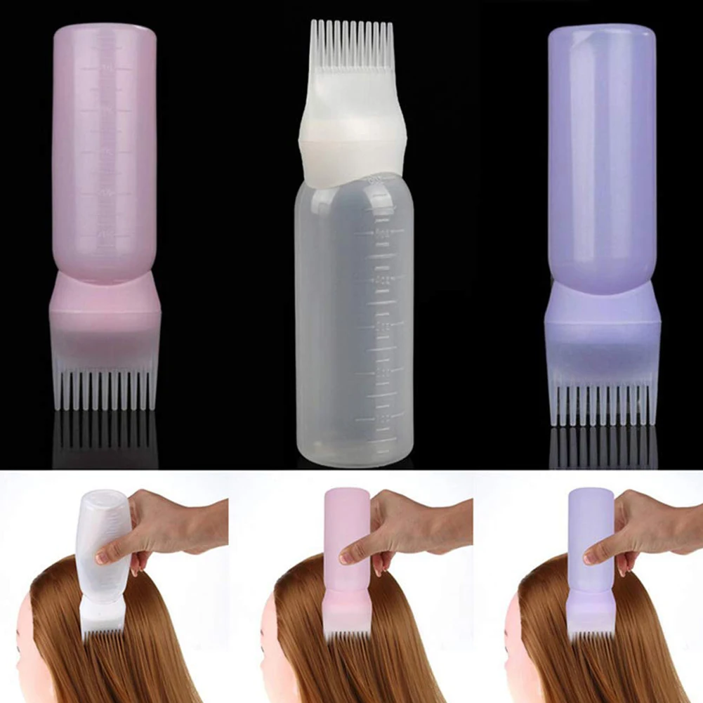 

120Ml Hair Dye Bottle Applicator With Graduated Brush Root Comb Applicator Bottle Comb Salon Hair Coloring -1pc White