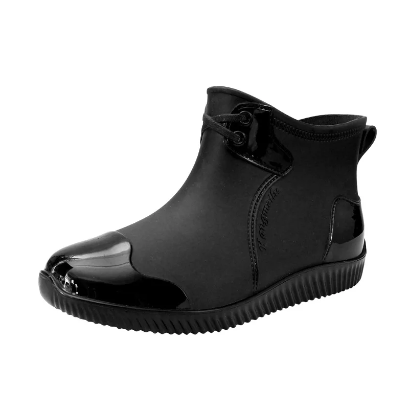 

PVC Fashion Rain Boots Men Warm Non-slip Winter Boots Ankle Garden Rubber Flats Casual Waterproof Kitchen Work Shoes Rainboots