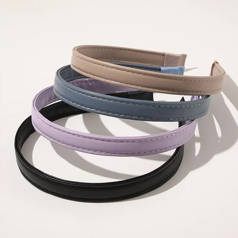 

Women Headband Make Up Washing Face Solid Color Thin Edge Hair Hoop Hair Accessories PU Leather Vintage Fashion Girl Hair Hoop