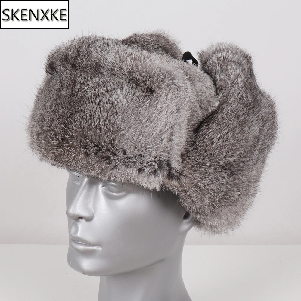 Новинка Мужская русская зимняя шапка бомбер из натурального кроличьего меха