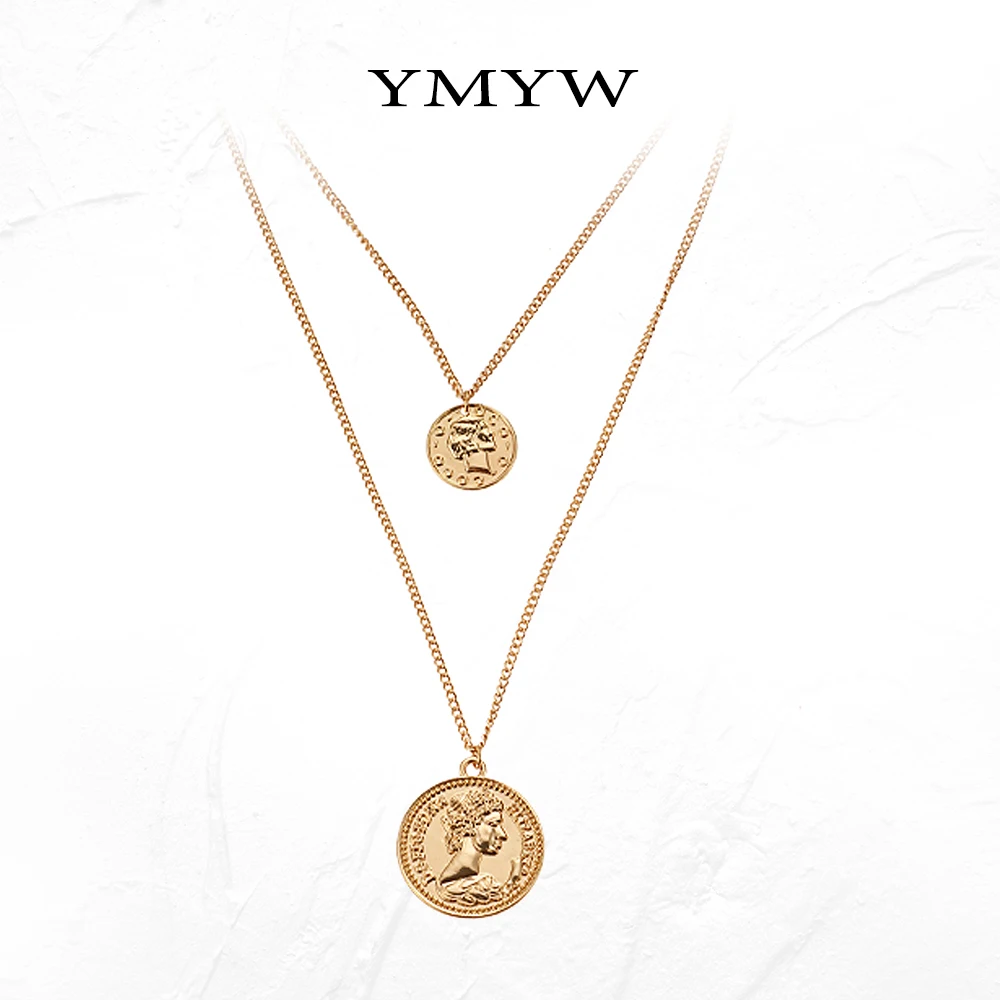 YMYW Мода Винтаж Круглый Монета с портретом двойная подвеска со слоями ожерелья