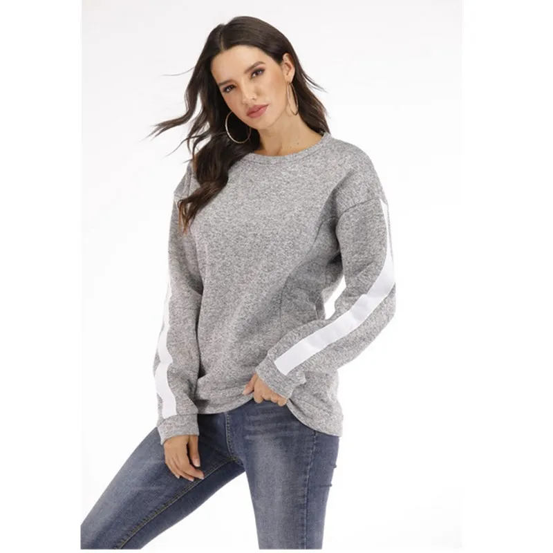 Женский пуловер в полоску Свободный с длинным рукавом и круглым вырезом