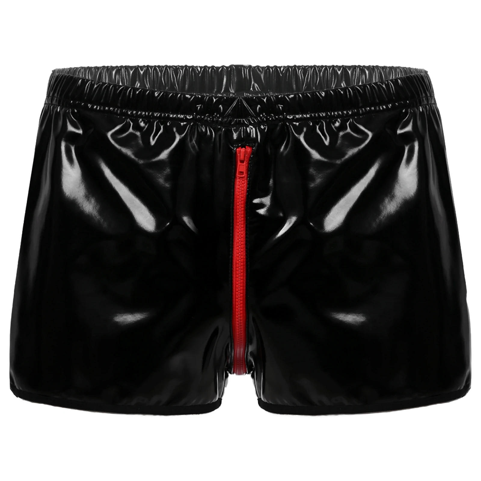 

Men Patent Leather Rave Shorts Briefts Male Wet Look Clubwear Elastic Waistband Zipper Crotch Short Pants Nightclub Pole Dancinh