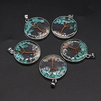 wholesale10pcs hot sale natural stone turquoise round transparent gravel tree pendant making exquisite diy necklace jewelry gift