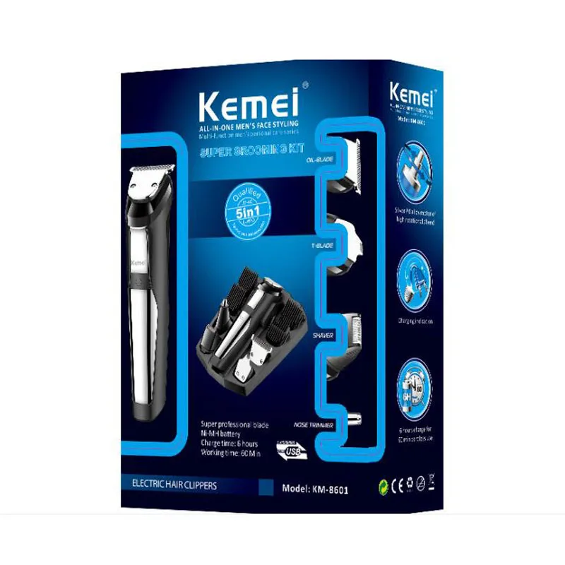 

Kemei hair clipper KM-8601 Kemei 5 in 1 set USB rechargeable beard trimmer razor hair carving nose hair trimmer