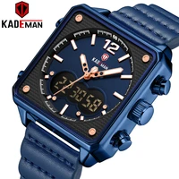kademan luxury square men watch sport watches leather band top brand led digital analog display military wristwatch male clock