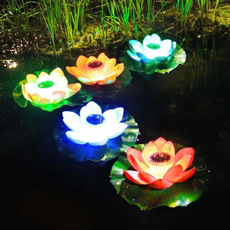 

Светодиодный цветочный светильник на солнечной батарее, плавающий фонарь в форме искусственного лотоса для фонтанов, прудов, садовых бассейнов, светодиодный ночсветильник светильник для бассейна на солнечной батарее