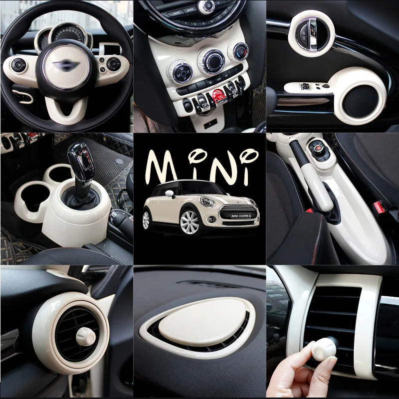 

Car Dashboard Multimedia Stickers Steering Wheel Button Decoration For MINI COOPER F55 F56 F57 Handbrake Cover Water Cup Frame