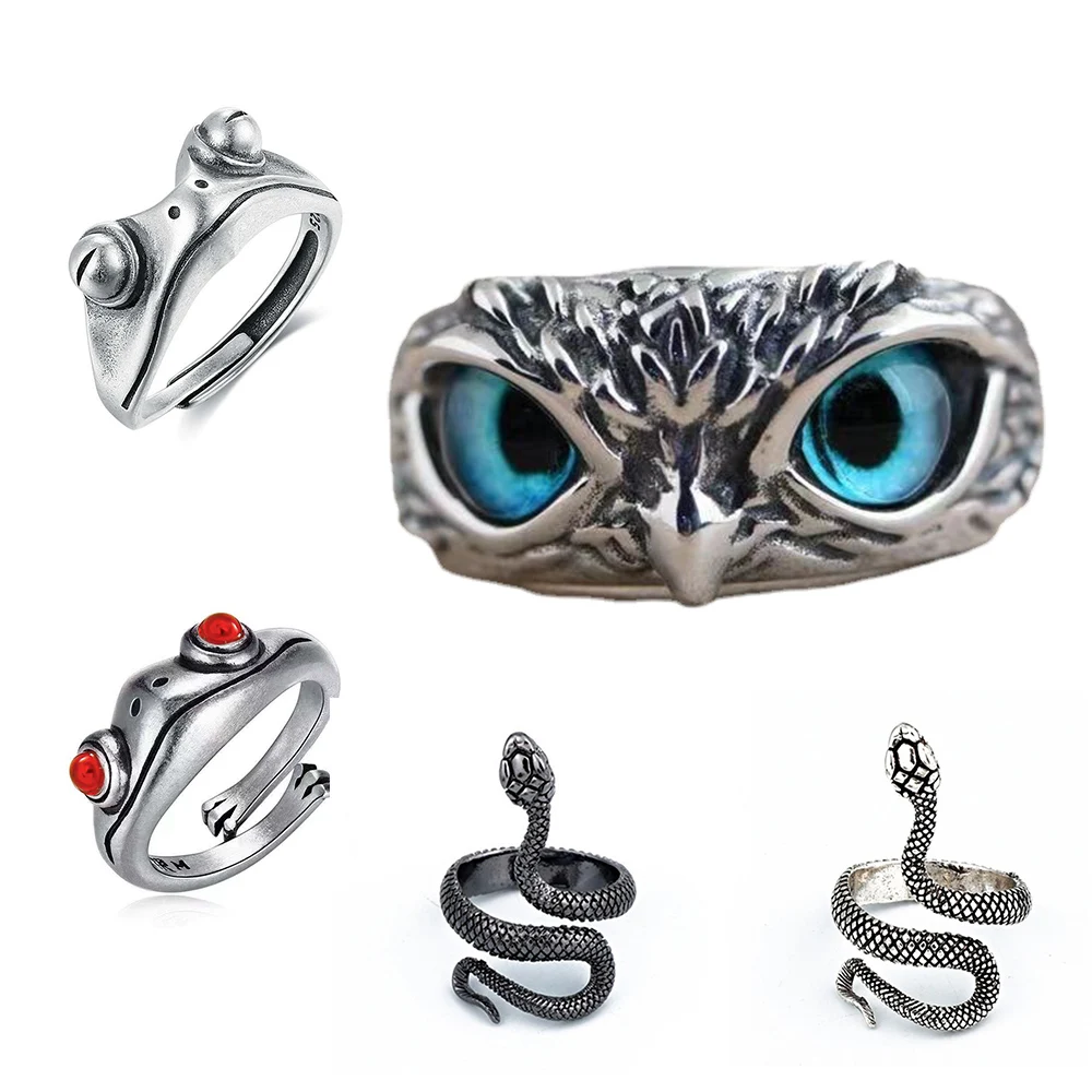

Simple Animal Owl Ring For Women Gothic Punk Wind Cute Frog Snake men's Rings Lover Gifts Fashion Adjustable Fashion Jewelry New