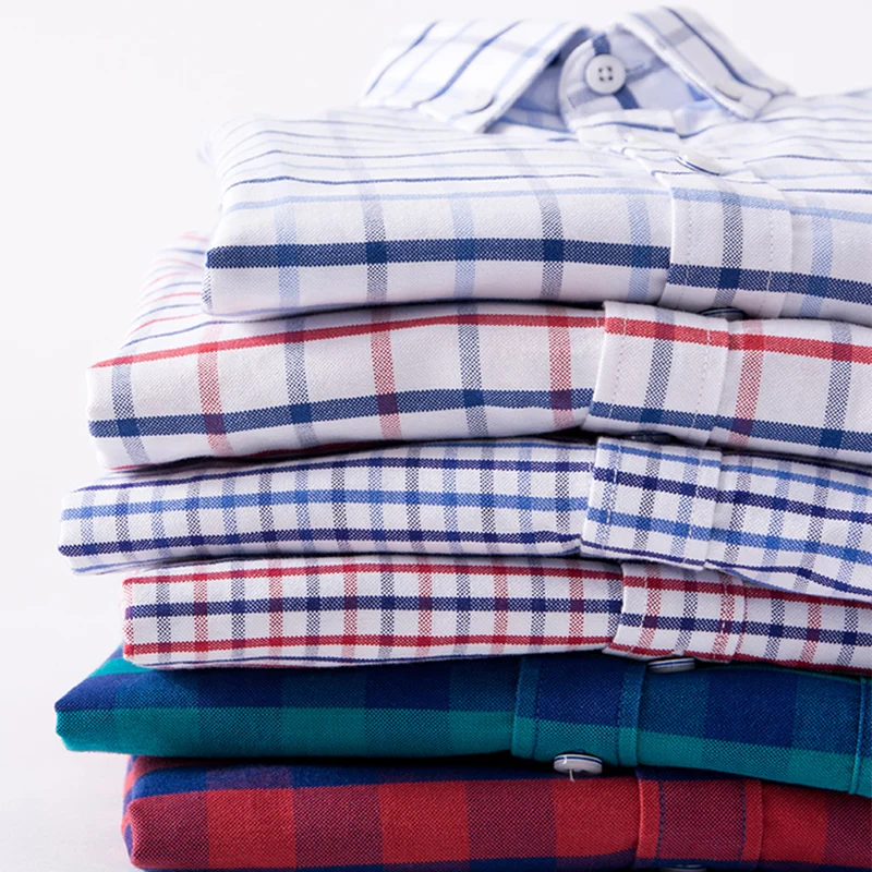 High Quality100% Cotton Oxford Mens Long Sleeve Shirt Casual Regular-Fit Plaid/Striped Man Dress Shirts For Men Business Shirts