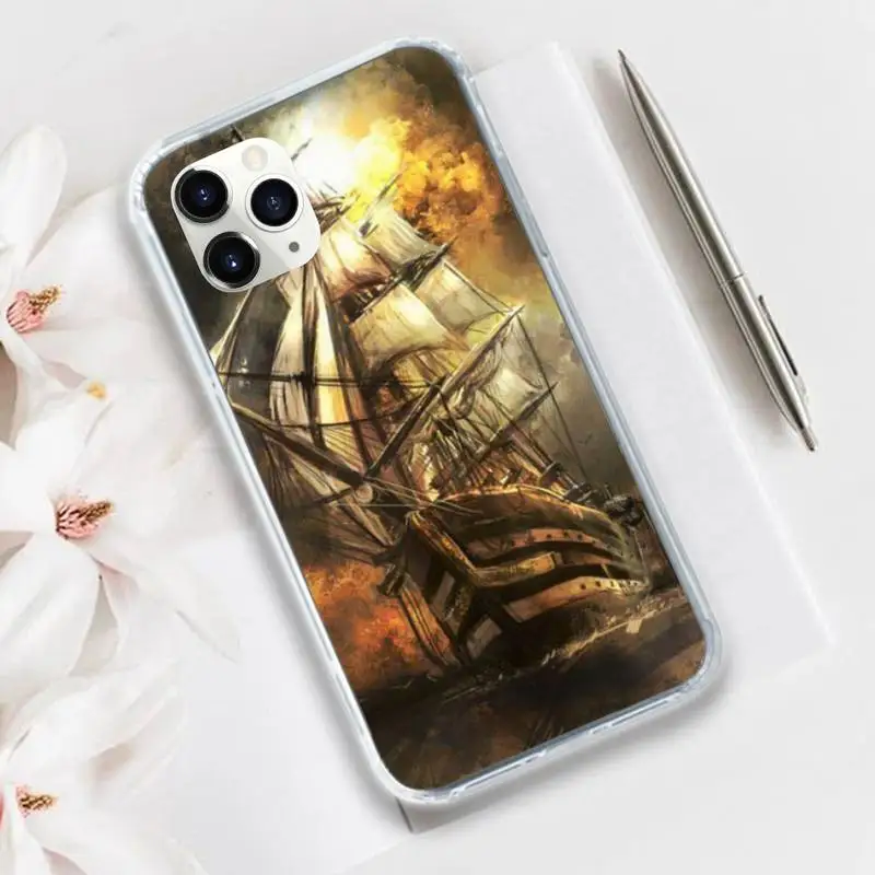 

sailing Ship Pirate ship Phone Case Transparent for iPhone 11 12 mini pro XS MAX 8 7 6 6S Plus X 5S SE 2020 XR