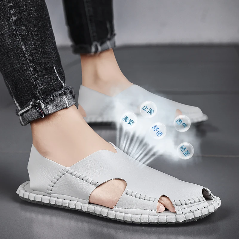 

Кроссовки мужские кожаные, модная повседневная обувь, лоферы, удобные, черные, на лето