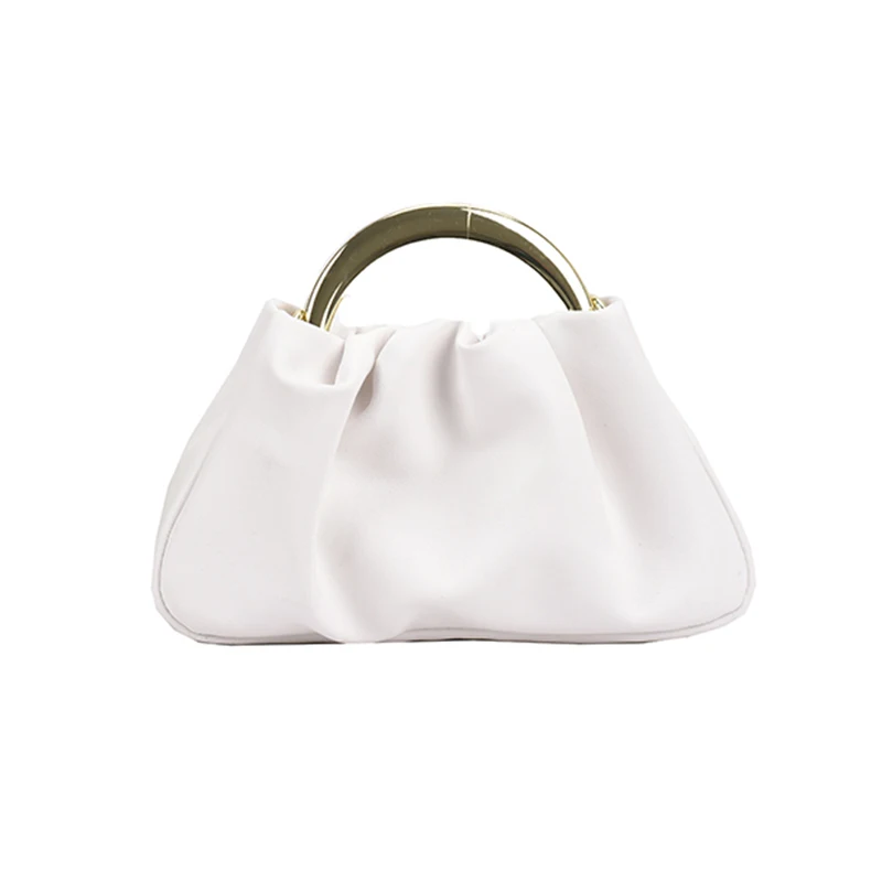 

Folds Design Iron Handle Solid Color PU Leather Crossbody Bags for Women 2021 Summer Luxury Fashion Shoulder Handbags