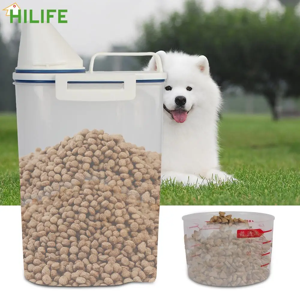 Cat Food Storage Grain Barrel Pet Food Bucket Box Storage Tank With Measuring Cup Dog Cats Foods Container Airtight