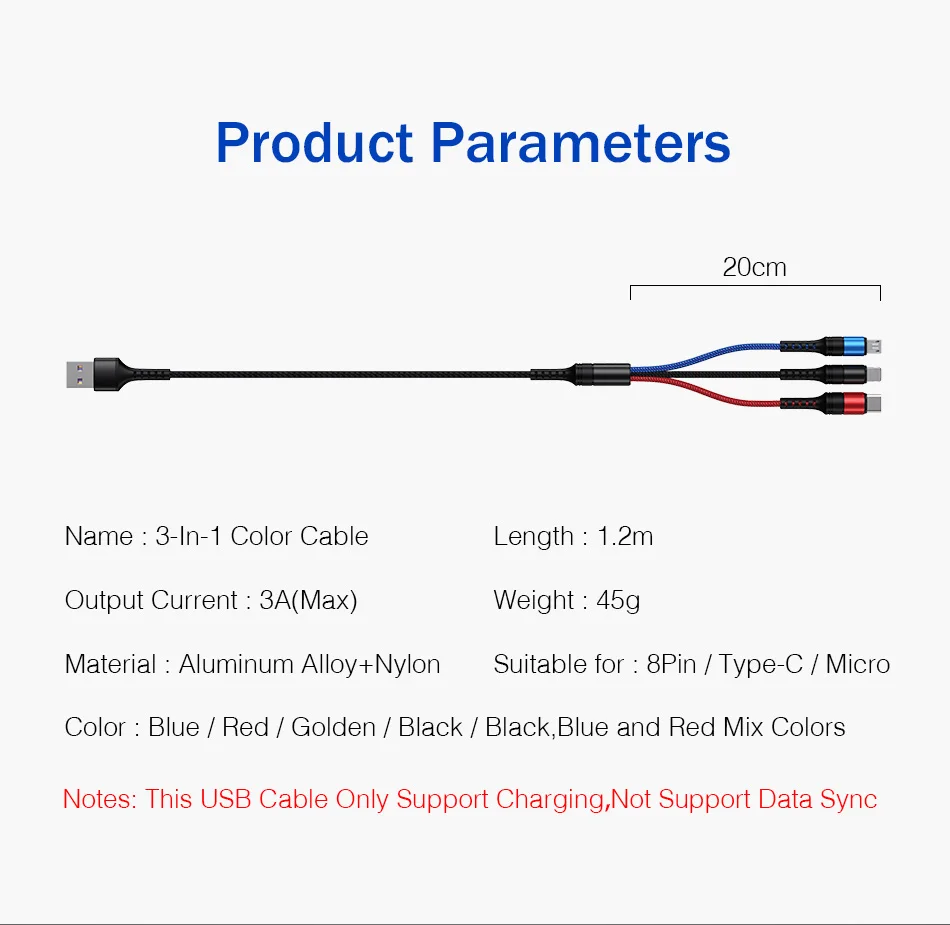 YKZ кабель для мобильного телефона 3 в 1 Micro USB кабель usb type-C кабель для зарядки для samsung Xiaomi huawei USB шнур для освещения