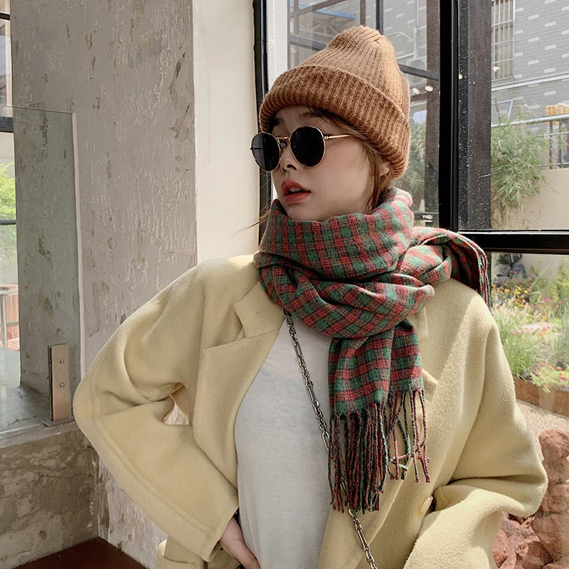 

New arrival fashion Autumn winter plaid long scarf women warm high quality elegant cute fresh vintage comfortable tassel shawl
