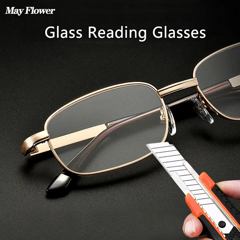 Kann Blume Retro Platz Anti-Scratch Lesebrille Für Männer Presbyopie Brillen Mit Glas Linsen Metall Hyperopie Brillen + 3,5 – Detail 2