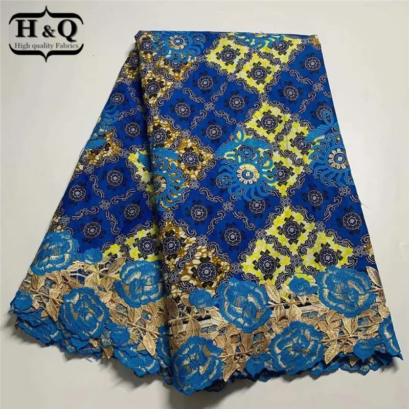 

H&Q New Design fashion African Ankara Wax Fabric with Water Soluble Lace Fabric Nigeria Wax Fabric for tribe Dress H0730