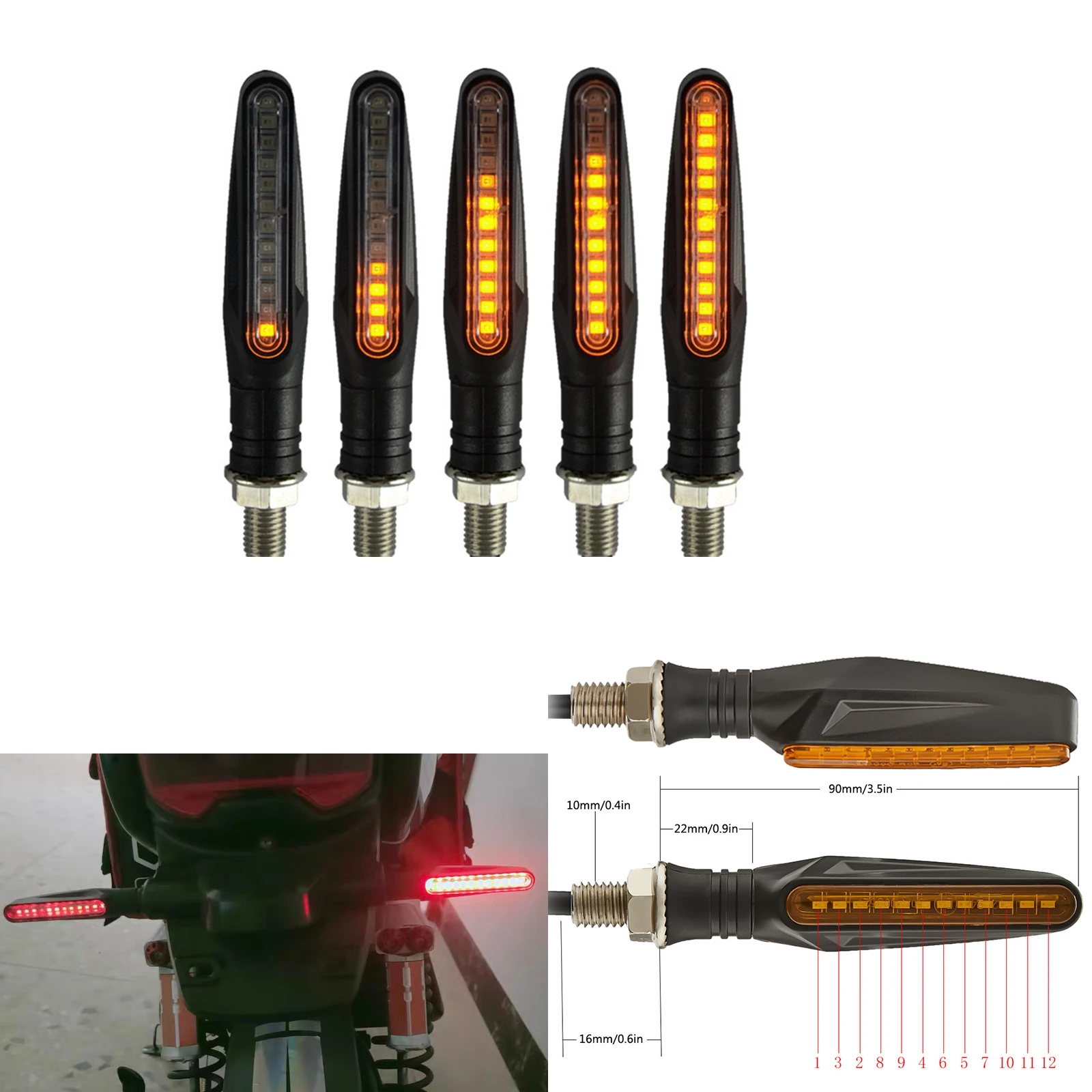 

Motorcycle Turn Signal Light E11 Mark Built Relay 335SMD Turn Signals Indicator Flashing Light Blinker Universal M10 Bolt