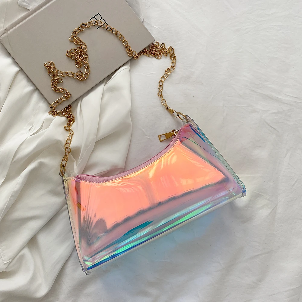 

New Mini Shoulder Bags Vintage Women Transparent Laser Shoulder Bag Casual Chain Hobos Crossbody Bags for Women