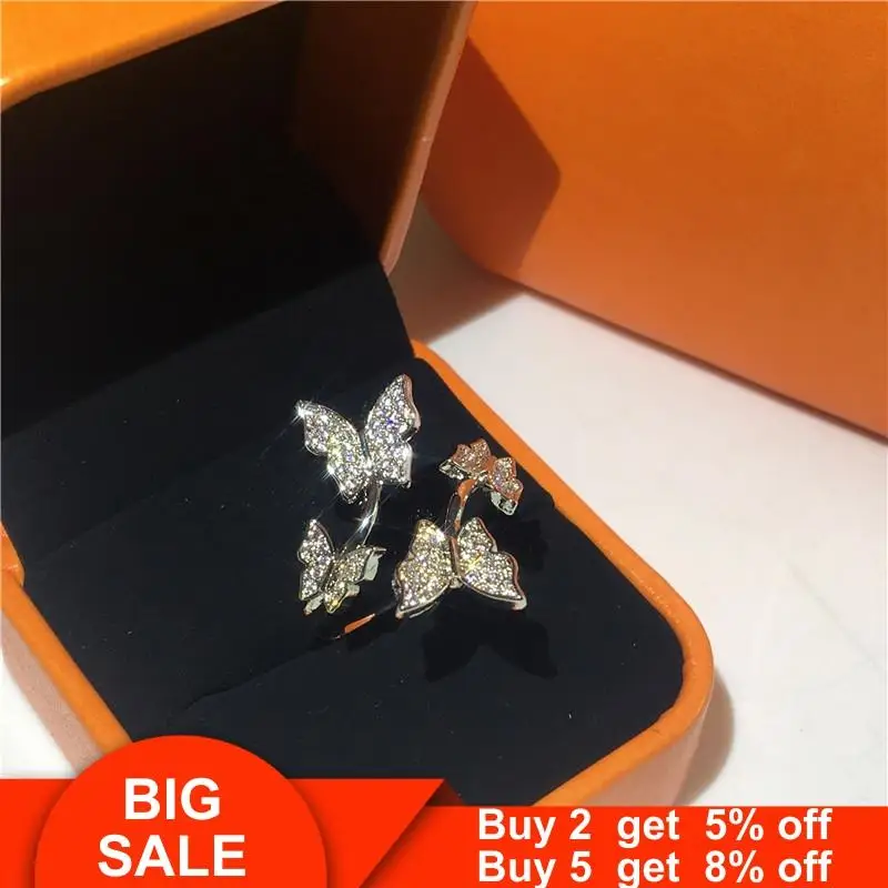 Очаровательные Бабочка Кольцо Настоящее 925 стерлингового серебра Pave AAAAA cz