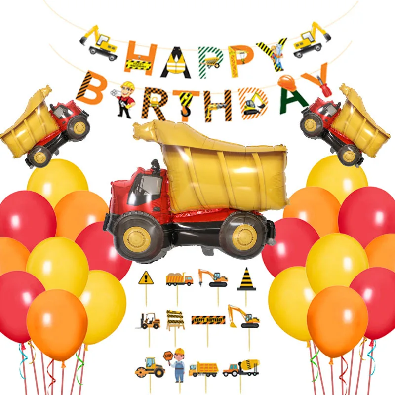 

Строительные товары для дней рождения, дорожные коврики для торта, самосвал, воздушный шар из фольги для мальчиков, украшения для дня рожден...
