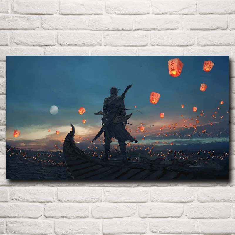 Принцесса небо фонари ветер балкон WLOP аниме постеры и принты шелковая Живопись