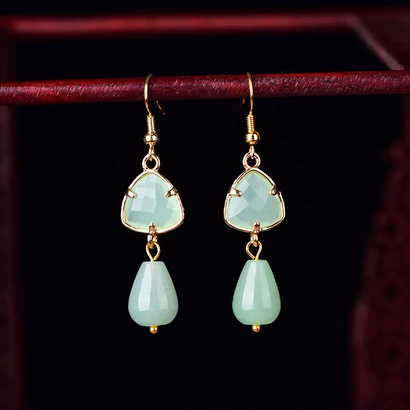 Серьги с подвесками в форме капли воды из легкого зеленого прозрачного глазурированного стекла Fashion Fresh Dongling Yu.