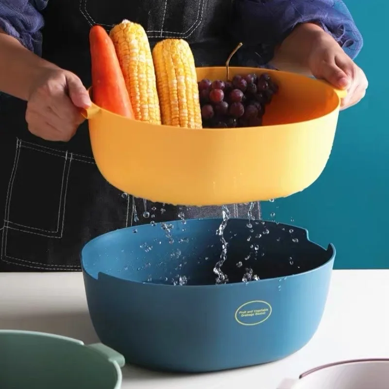 

Storage Basket Plastic 2 Layer Fruit Vegetable Food Basin For Kitchen Wash Kitchen Organizer Storage Organizer