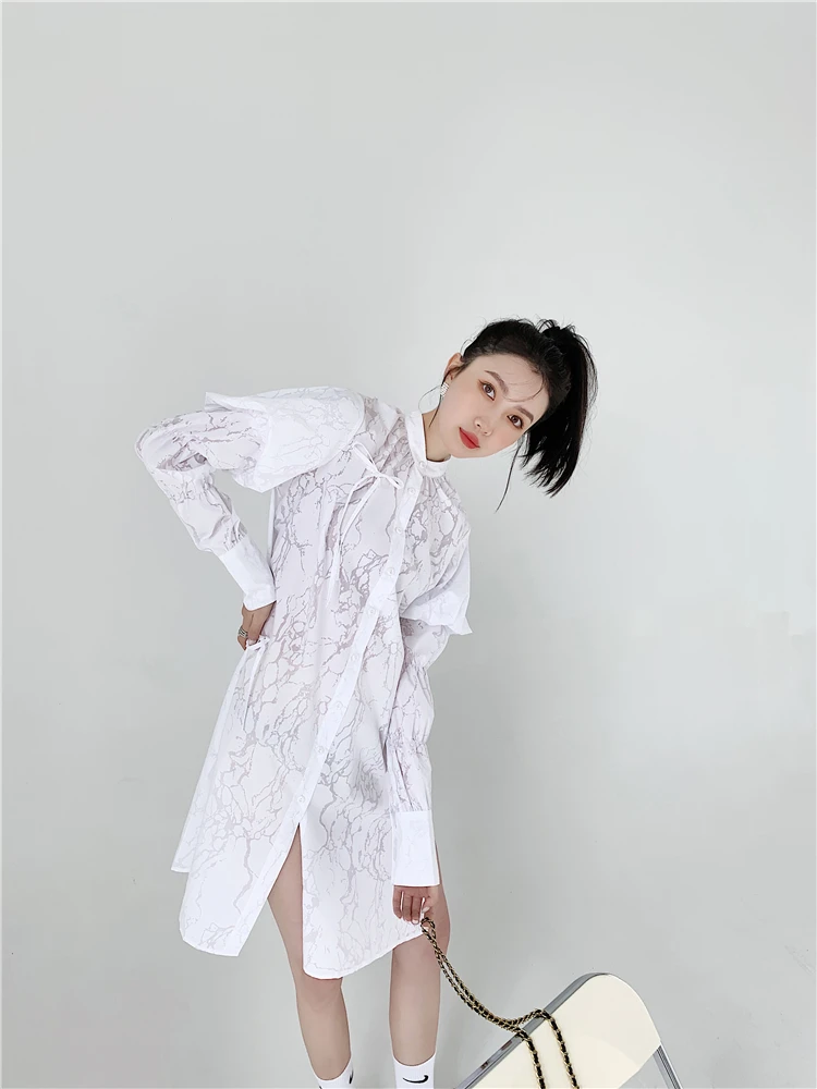 

ZCSMLL Drawstring Waist Slimming Round Collar Vestido Women Long Sleeve Shirt Dress Korean Fashion 2021 Spring Summer