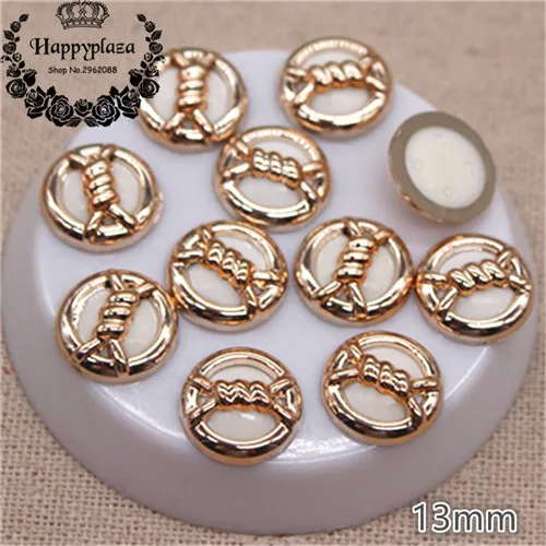 50pcs 50 шт 13 мм золотые полые пластиковые белые круглые бусины внутри плоские с оборота кнопки домашний сад ремесла Кабошон DIY аксессуары для скрапбукинга - Цвет: 50pcs