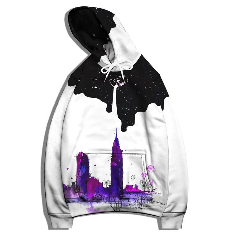 

3D Digital Print Colorful Starry Sky Spring Autumn Streetwear Sport Wear Male Casual Loose Hood Men Top Pocket Drawstring Hoodie