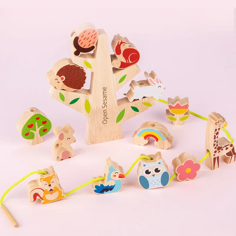 

Montessori Wooden Toys Stacking Balance Blocks Game Toy for Kids Gift Stacked Handmade Beaded Children Early Educational Toys
