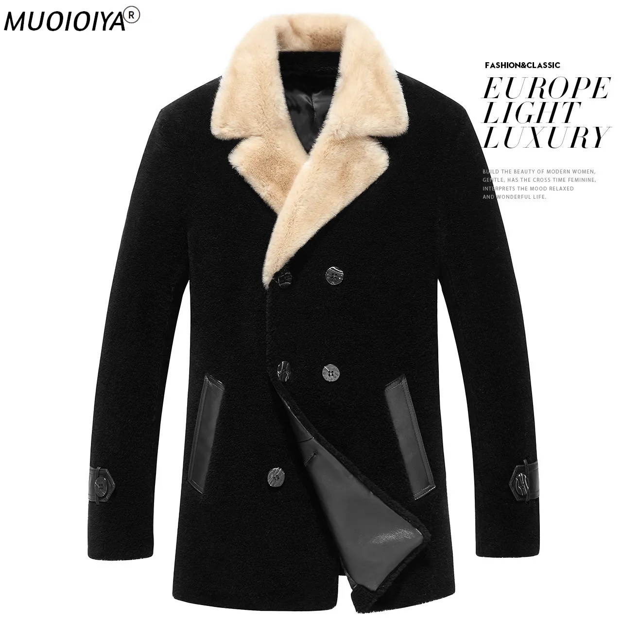 

MUOIOYIA Real Fur Coat Men Autumn Winter Male Jacket Mink Fur Collar 80% Wool Mens Jackets and Coats Plus Size 4xl Casual 2022
