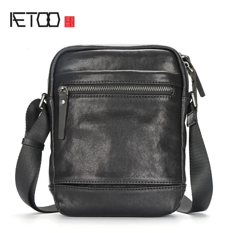 AETOO Leather men's messenger bag, men's top layer cowhide shoulder bag, mobile phone ID bag, chest bag