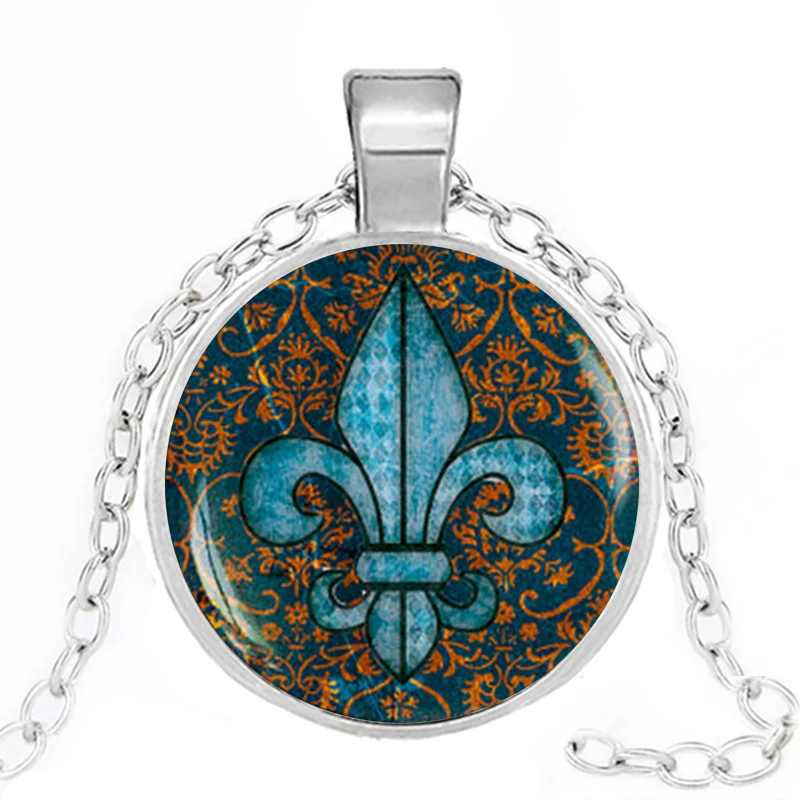 Художественное стекло цветок лилии ожерелья Винтаж Флер де Лис булавки Стекло