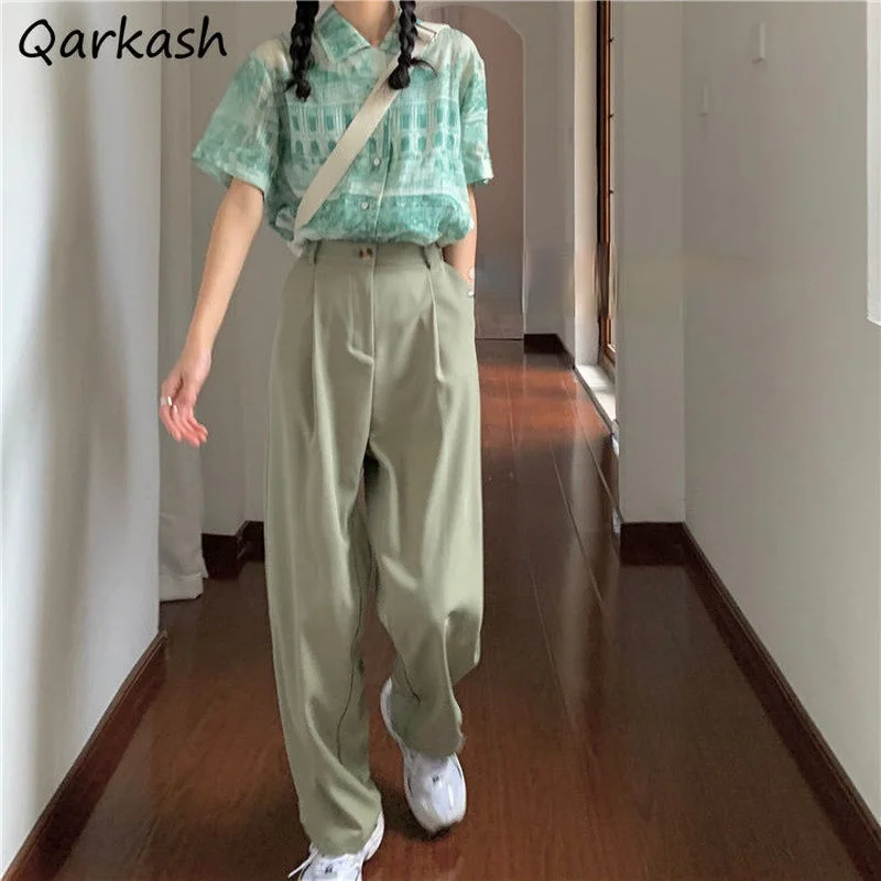 

Pants Sets Women Simple Elegant Short Sleeve Turn-down Collar Printed Thin Single Breasted Unisex Leisure Clothing Female Folds