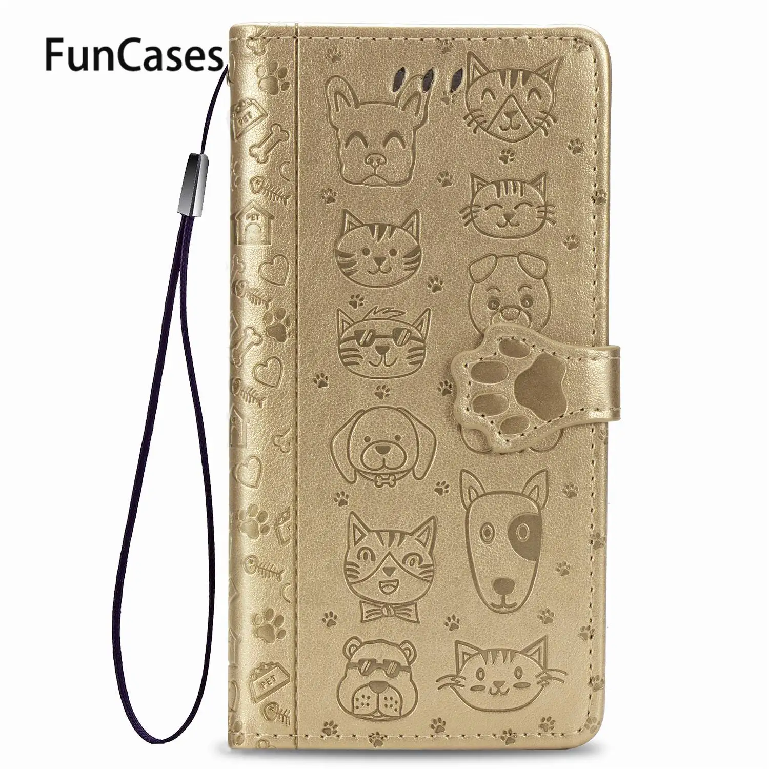 Чехол книжка из искусственной кожи с мультяшным котом для estuche Samsung A50 блестящие