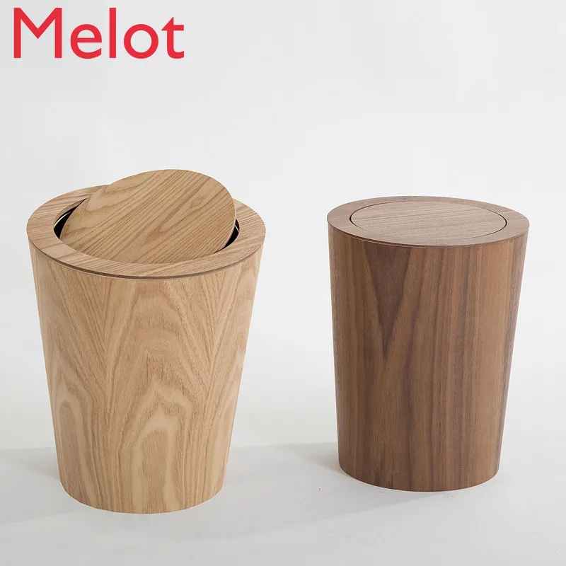 Fashion and Environment-Friendly Wooden Trash Bin Flip Living Room Creative Simple Home Large Rocking Trash Can