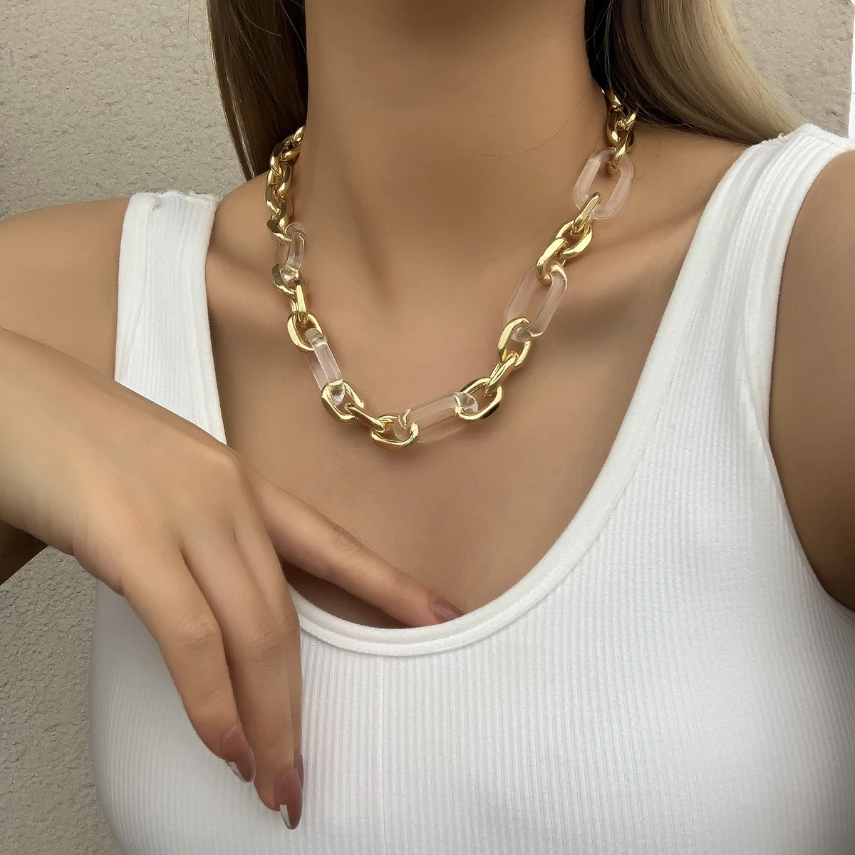 

Lifefontier Exaggerated Hip Hop Chunky Curb Chain Necklace Statement Cuban Twist Alloy Acrylic Choker Necklace Steampunk Jewelry
