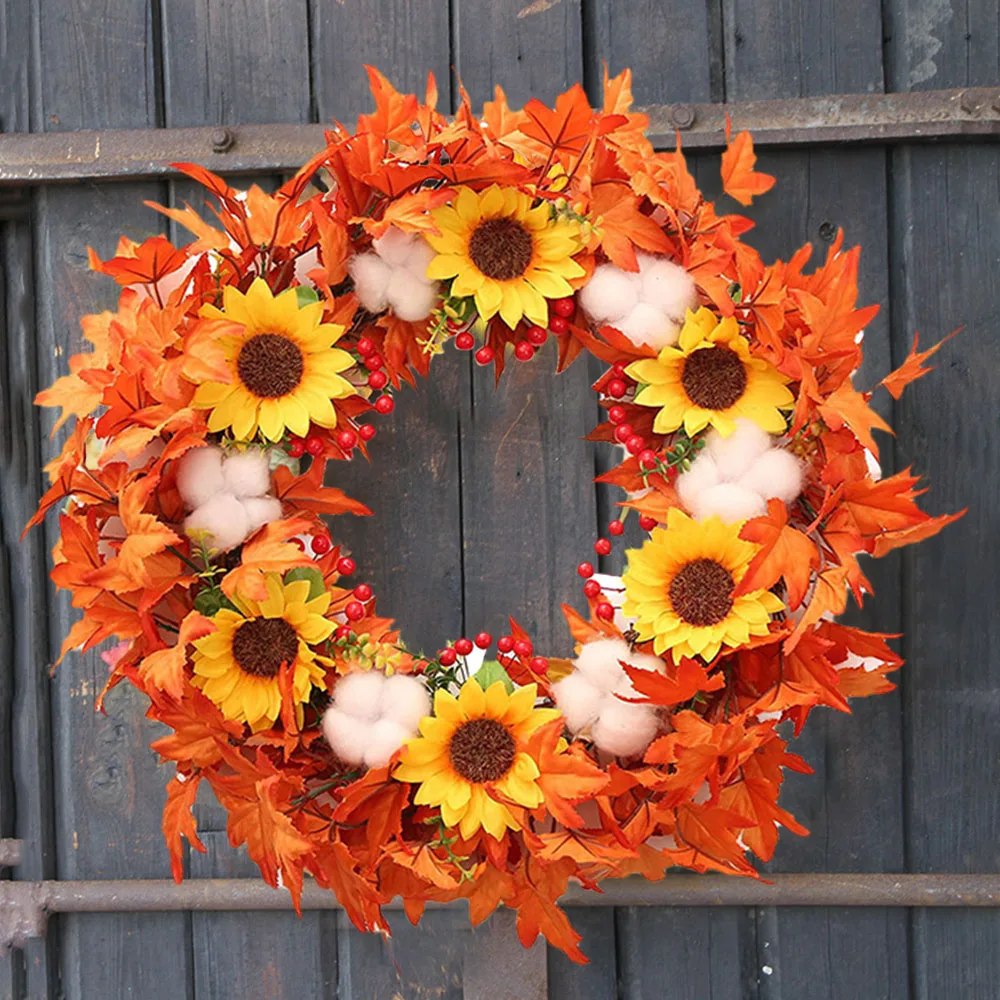 

Artificial Maple Leaves Garland Home Front Door Garland Decor Tree Root Halloween Pumpkin Wreath 50CM Autumn Harvest Wreath