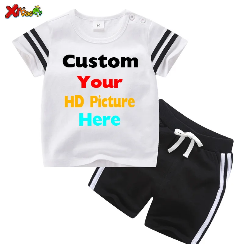 Kids Set Clothes Toddler Baby Girls T Shirt Set Summer Childrens Clothing Boys Tshirt+short Pant 2Pc Custom Your OWN Design Logo
