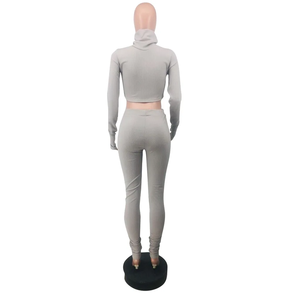 

Sexy Bodycon Two Piece Sweatsuit Fall Winter Clothes for Women Turtleneck Long Sleeve Crop Top and Stacked Skinny Legging Outfit