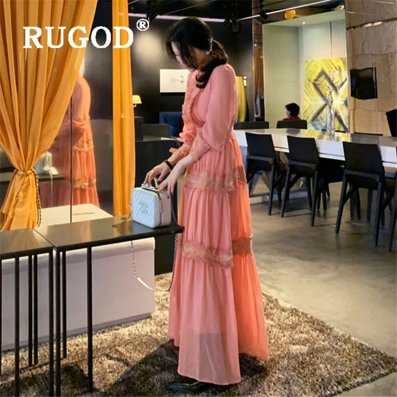 Шифоновое макси платье RUGOD Элегантное повседневное с длинными рукавами в стиле
