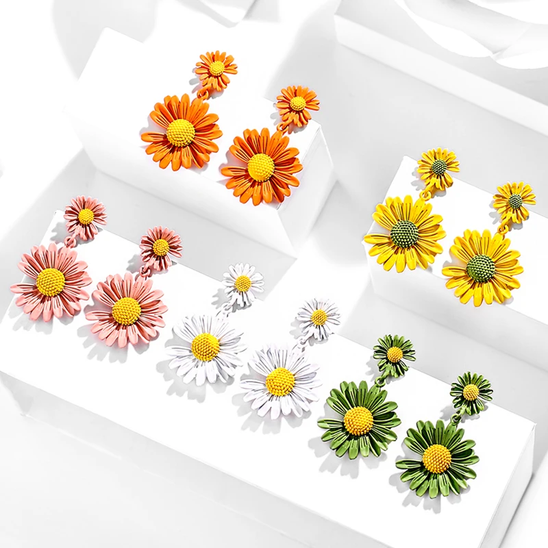 

Yaologe Fresh Sweet Spring Summer 5 Color Double Little Daisy Earrings Cute Flower Dangle Earrings 2020 Gift Trendy Jewelry